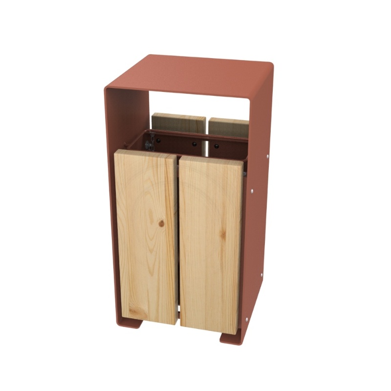 Litter Bin in Wood and Steel